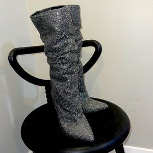 Jessica Simpson Gunmetal rhinestone mid calf slouch boots